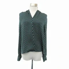 ユナイテッドアローズ UNITED ARROWS シャツ ブラウス Vネック 長袖 総柄 緑 グリーン 黒 ブラック /HO40