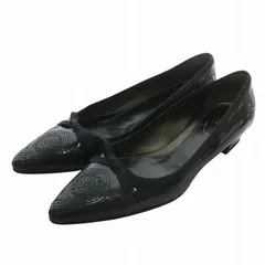 プラダ PRADA パンプス エナメル ポインテッドトゥ ローヒール リボン 刺繍 35.5 22.5cm 黒 ブラック /XZ ■GY19