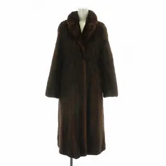 ノーブランド ファーコート アウター 毛皮 ミンク ロング 裏地刺繍 11 L 茶色 ブラウン /XZ ■GY18