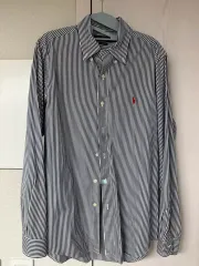 ポロ ラルフローレン クラシックフィット ストライプ シャツ (ネイビー/レッドポニー)