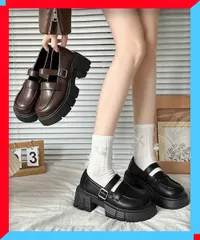 新品 レディース ダブルベルト 厚底ローファー 韓国風 美脚 脚長 ボリュームソール 履きやすい 厚底靴 通勤 通学【送料無料】