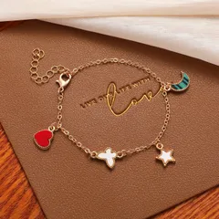 ハート バタフライ 星 月 モチーフ ブレスレット マルチカラー チェーンブレス  チャーム ゴールド 個性的 韓国アクセ