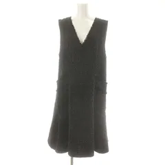 ジャスグリッティー JUSGLITTY 23SS ジャンパースカート ワンピース ひざ丈 ツイード Vネック ノースリーブ 1 黒 ブラック /MF ■OS