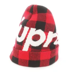 シュプリーム SUPREME ニット帽 ビーニー カシミヤ混 チェック 総柄 ロゴ 赤 レッド /AO10 ■GY18