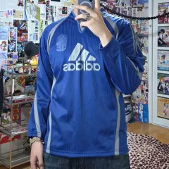 アディダス ブルー グレー ストライプ ジャージ ロングスリーブ