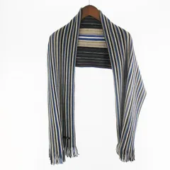 イネド INED HOMME オム マフラー ニット ボーダー ベージュ ブルー ブラック ウール 150ｃｍ×30ｃｍのサムネイル
