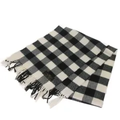 ノーブランド カシミヤマフラー チェック 白 ホワイト 黒 ブラック 小物 ■OM