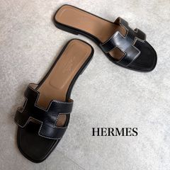 HERMES エルメス オラン サンダル フラット ブラック 35 1/2 22.5