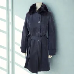 コムサデモード COMME CA DU MODE　フォックスファーフード ライナー付き 綿混 ロングコート　オフブラック　レディース