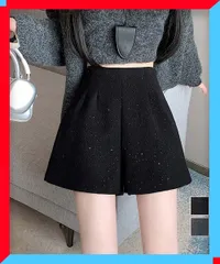 新品 レディース ラメツイード風ショートパンツ ハイウエスト ウール風 きれいめ カジュアル 韓国ファッション 春 おしゃれ ボトムス【送料無料】