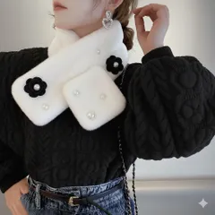 ファーティペット パール フラワー付き ふわふわ 冬コーデ 防寒 成人式　デート