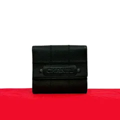 極 美品 シール有 10番台 CHANEL シャネル チョコバー ロゴ キャビアスキン レザー 本革 二つ折り財布 ミニ ウォレット ブラック 28729