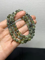 天然石　葡萄石　プレナイト　ブラックルチルクォーツ共生　ブレスレット 6.5㍉約16㌢★113★