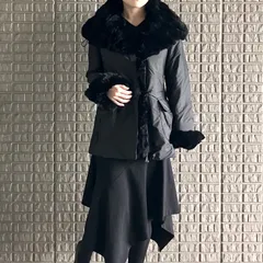 RES RALIQUE シルク100% 着脱式レッキスファー付きのコート ブラック 3way ファーコート レザーボタン 11サイズ