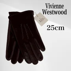 【タグ付き・未使用品】 ヴィヴィアン ウエストウッド 手袋 レザー ニット グローブ メンズ 茶 ブラウン 25cm オーブ ロゴ 型押し スウェード