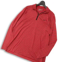 NIKE GOLF ナイキ ゴルフ 通年 DRI-FIT★ ロゴ刺繍 長袖 ボーダー ハーフジップ シャツ Sz.L メンズ 赤