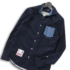 Psycho Bunny サイコバニー 秋冬 スカル バニー刺繍★ コーデュロイ ドット柄 長袖 シャツ Sz.M メンズ 紺 ネイビー 日本製