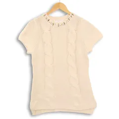 Rady レディー 秋冬 ビジュー ラインストーン★ ケーブル クルーネック 半袖 ニット セーター Sz.F レディース 白