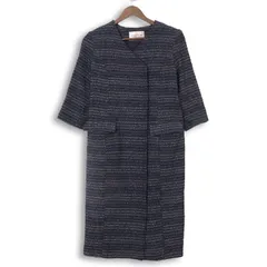 Dress Lab ドレスラボ 秋冬 ツイード★ ワンピース ノーカラー フォーマル Sz.M レディース ネイビー
