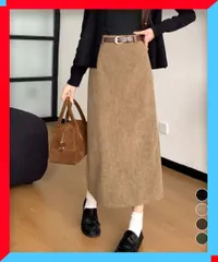 新品 レディース コーデュロイタイトスカート ベルト付き 黒 細見え 美脚 着やせ 無地 きれいめ 大人 スカート ボトムス【送料無料】
