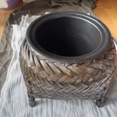 M家からの花器③　竹製花籠　プラスチック入れ子付き　剣山付き　中古