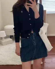 新品 ポロ ラルフローレン レディース ガールズ ブラック ミニ ケーブル編み カーディガン (ネイビー XL