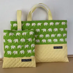 入園入学2点セット　ハンドメイド　レッスンバッグ　シューズケース　キルティング　ぞうさん