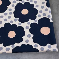 綿麻キャンバス 生地 50cm 花柄 あられ う早この布 コットンこばやし ネイビー