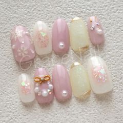 No.2246 現品販売！ネイルチップ　クリスマス/ピンク/雪