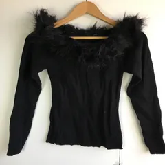 タグ付き アートデコ オフショルダーニットトップス レディース L ブラック 313102512120062