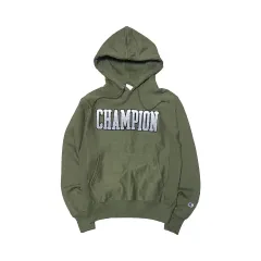 チャンピオン ブルー タグ リバースウィーブ グラデーション ロゴ フーディー カーキ