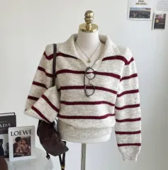 エイブリー Vネック カラーネック ボーダー柄ニット 服 出品