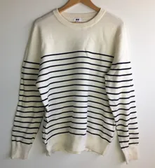 UNIQLO ウォッシャブルミラノリブクルーネックセーター メンズ XL ホワイト×ブラック 4051202511290017