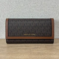 美品　MICHAEL KORS マイケルコース 長財布 フラップウォレット ロングウォレット モノグラム ブラウン 茶 PVC ロゴ レディース