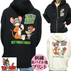 トムとジェリー パーカー ジャケット 刺繍 着ぐるみ オーバーサイズ メンズ/レディース/ユニセックス TOM & JERRY キャラクター ブラック/ナチュラル サイズS-M-L-XL TJN-2607 ネバーマインド