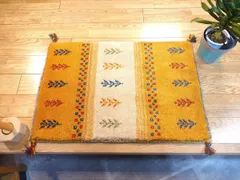 ペルシャ ギャッベ 玄関マット 90x60cm 黄金色 Ivory 生命の木 ヤギ RJ16451