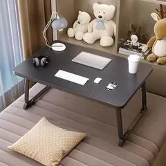 【省スペース】折りたたみテーブル 学習/仕事/食事に! 高さ調整可能 6040cm ベッド/ソファサイドテーブル PCデスク 勉強机 コンパクト収納 在宅ワーク 子供部屋 一人暮らし【選べる2色】【ブラック】