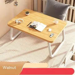 折りたたみテーブル 【安定性抜群】 ベッド・オフィス・リビング対応 多用途デスク コンパクト収納 在宅ワークにも【ウォールナット】