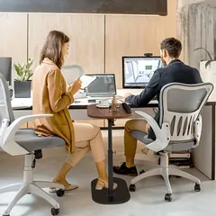 【360回転&高さ調整】 ワークステーション サイドテーブル 高耐久メタルフレーム 木製トップ ホームオフィス/ゲームに最適 省スペース