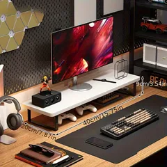 【高さ調節可能】エルゴノミック コンピューターデスク 木製 拡張キーボードトレイ&収納棚付き 在宅ワーク/ゲームに最適 天然木使用 デスク【選べる4色】【ホワイト】