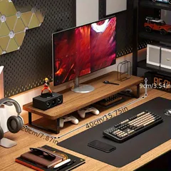 【高さ調節可能】エルゴノミック コンピューターデスク 木製 拡張キーボードトレイ&収納棚付き 在宅ワーク/ゲームに最適 天然木使用 デスク【選べる4色】【ウォールナット】