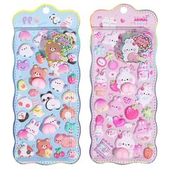 【2枚セット】おしりぷにぷにシール 3Dシール ぷくぷく かわいい ふわふわ もちもち スマホケース飾り 手帳用 DIY用 可愛い スマホケース/アルバム飾り用 （うさぎ+動物） 1
