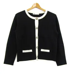 ザラ カーディガン トップス 長袖 ニットジャケット レディース Lサイズ 黒×白 ZARA 【中古】