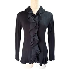 ナラカミーチェ NARACAMICIE フリル ニットカーディガン 黒 ブラック ラメ入り 長袖 フェミニン 通勤 おしゃれ 上品 Ⅰ M相当