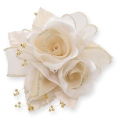 [鎌倉工芸] 巻き バラ ３輪寄せ クリップ付き フラワー フォーマル コサージュ ホワイト ベージュ