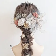 淡色ピンクが可愛い髪飾り 成人式 卒業式 結婚式 七五三 ドライフラワー 白 ゴールド 髪飾り RC224