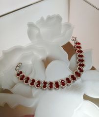 ハート赤チェコビーズシルバーメタリックビーズブレスレット