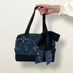 着物リメイク モダンキモノのころんとバッグ  リボン付き