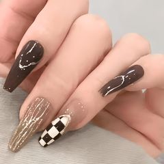 COLORBIRD ネイルチップ ロング 24枚 茶 ネイル 付け爪 チップ 短め 可愛い バレリーナ (R635)