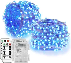 10m リモコン付属 100球 8パターン タイマー機能 調光可能 ledジュエリーライトクリスマス 飾り 正月 誕生日 【２個セット】LEDイルミネーションライト電池式 結婚式 パーティー 電飾 室内 室外兼用 (ブルー)
